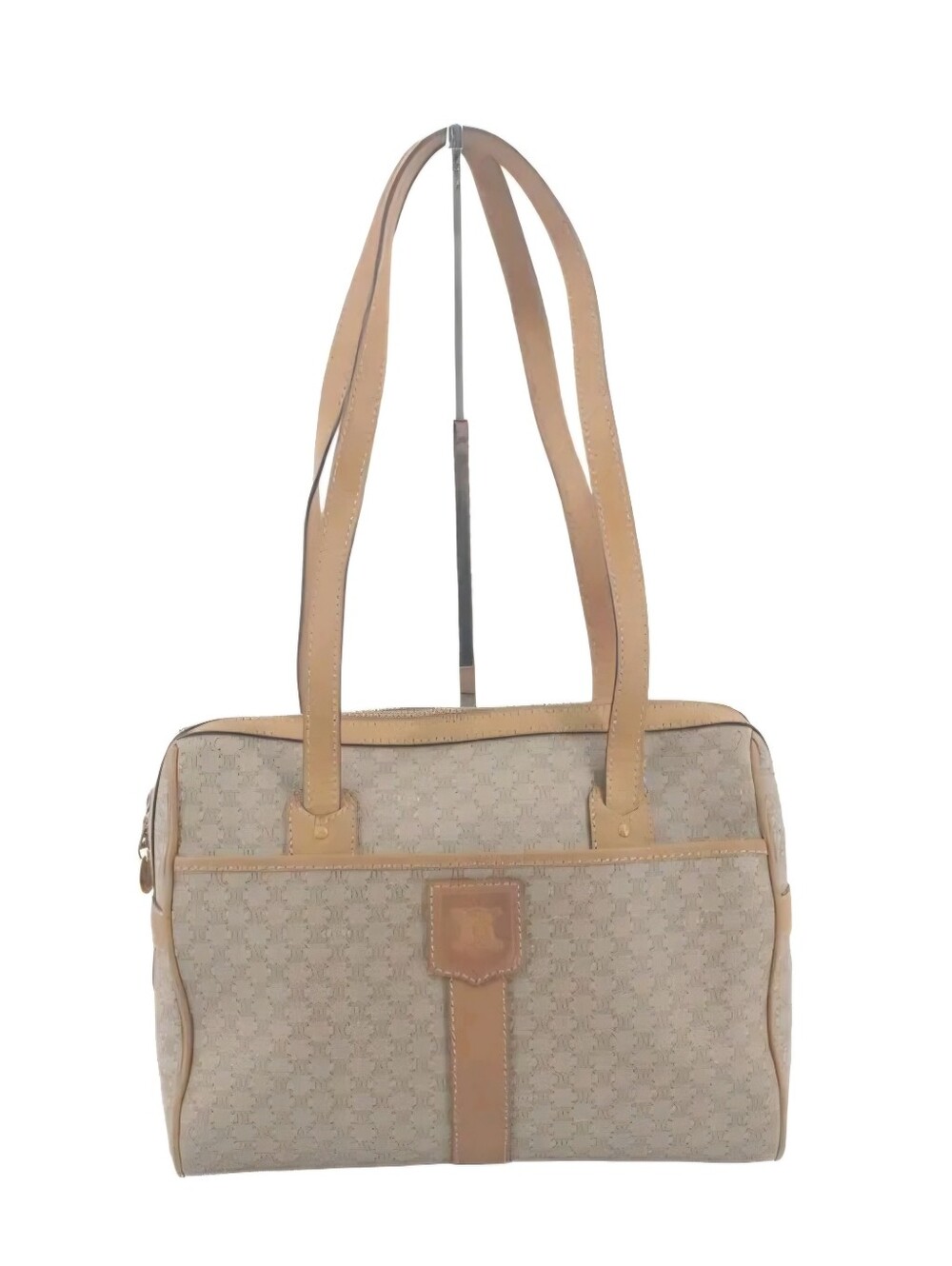 Celine Beige Macadam canvas Triomphe Shoulder Bag Includes COA